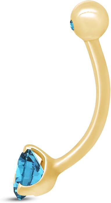 AFFY Internally Threaded Belly Button Navel Ring for Women, Three-Prong Round Simulated Birthstone in 14K Gold Over 925 Sterling Silver, Body Piercing Jewelry Gift