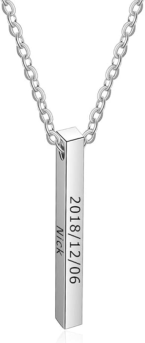 LanM Gifts for Dad Father's Day Gifts Personalized Mens Necklace Custom Name Necklaces for Men Bar Necklace for Women Engraved Initial Name Vertical Bar Necklace for Father