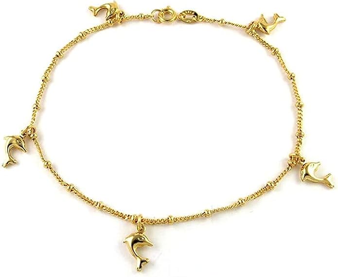 Savlano 14K Gold Plated 10 Inches Pendant Charm Chain Summer Anklet for Women Comes With a Gift Box