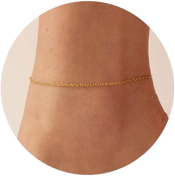 Dainty Ankle Bracelets for Women 18K Gold Plated Satellite Beaded Herringbone Lip Chain Anklets Simple Minimalist Summer Beach Foot Jewelry Christmas Gifts
