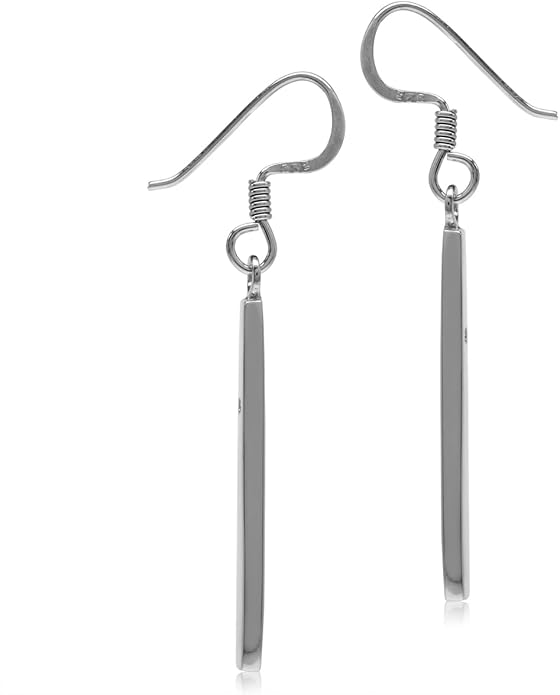 Silvershake White Gold Plated 925 Sterling Silver Long Stick Dangle Hook Earrings