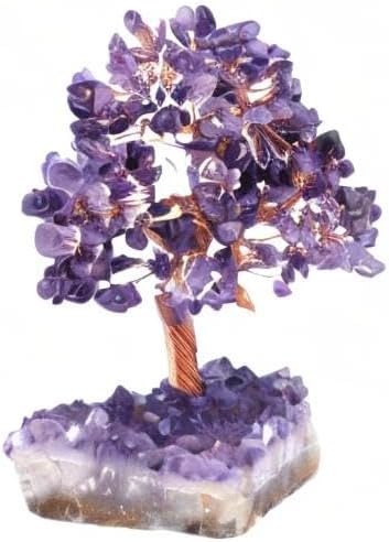 Jovivi Natural Amethyst Healing Crystal Money Tree on Amethyst Cluster Geode Druzy Base Feng Shui Crystals for Home Office Desk Decorations, Wealth, Good Luck