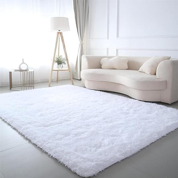 White Area Rug 9x12 Living Room - Soft Large Shag Carpet | Pure White Elegance Crisp White Brightens Any Living Room - Stunning Snowy Backdrop For Holiday And Christmas Photos.