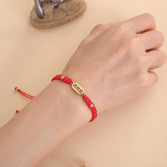 Buddha & Karma Red String Bracelet 888 - Adjustable Ankle Bracelet for Adult Women & Men - Woven Bracelet for Protection & Luck