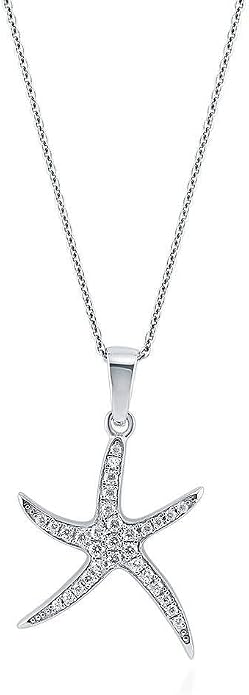 BERRICLE Sterling Silver Starfish Pendant Necklace for Women, Cubic Zirconia CZ 18 inch