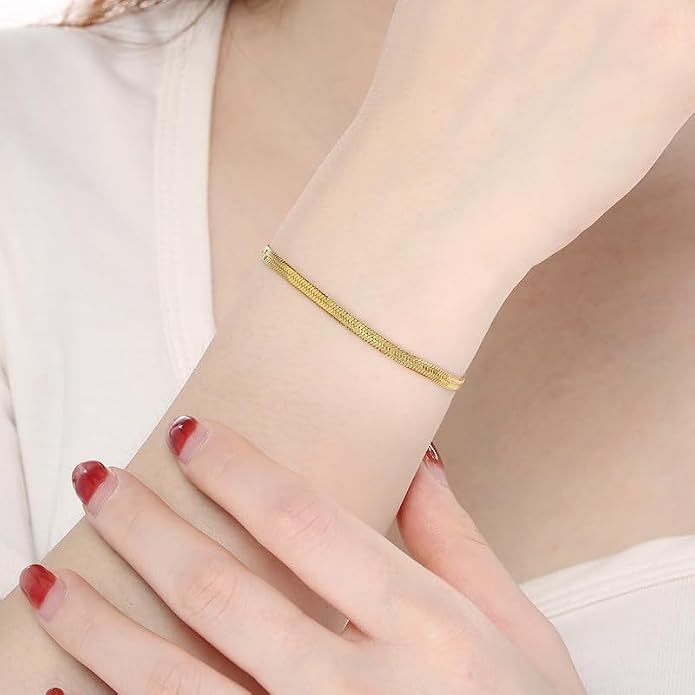 14K Gold Ankle Bracelets Gold Anklets for Women Herringbone Chain Ankle Bracelets for Women Waterproof Vintage Graceful Women's Anklets 9,10,11