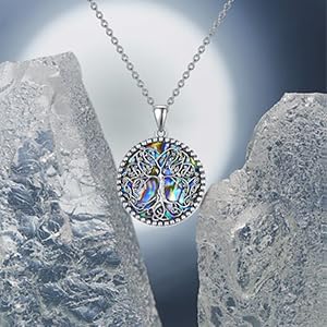 Tree of Life Necklace for Women – Sterling Silver Nature-Inspired Dainty Round Pendant, Green Abalone Shell Inlaid - Spiritual Jewelry Gift