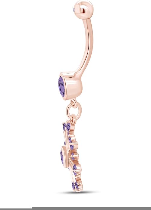 AFFY Snowflake Belly Button Ring for Women Simulated Birthstone, Round Cut Gemstone in 14K Gold Over 925 Sterling Silver, Navel Barbell Piercing Jewelry for Her