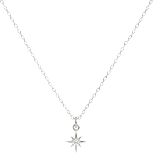 Annika Bella Silver North Star Necklace, Dainty CZ Star Pendant for Women
