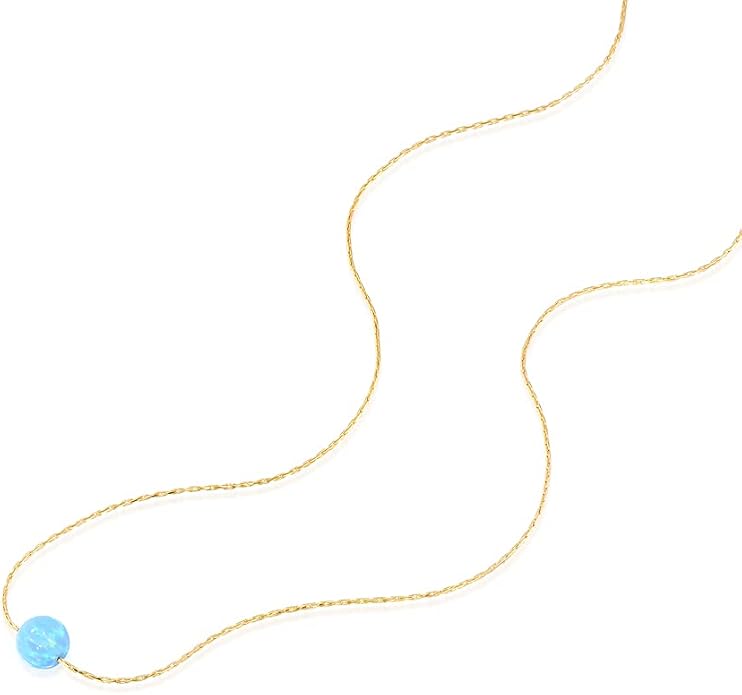 Opal Bead Choker Necklace – Rose and Gold Filled or Sterling Silver, Blue or White Opal Ball, Dainty Minimalist Jewelry 13.5"-16.5"