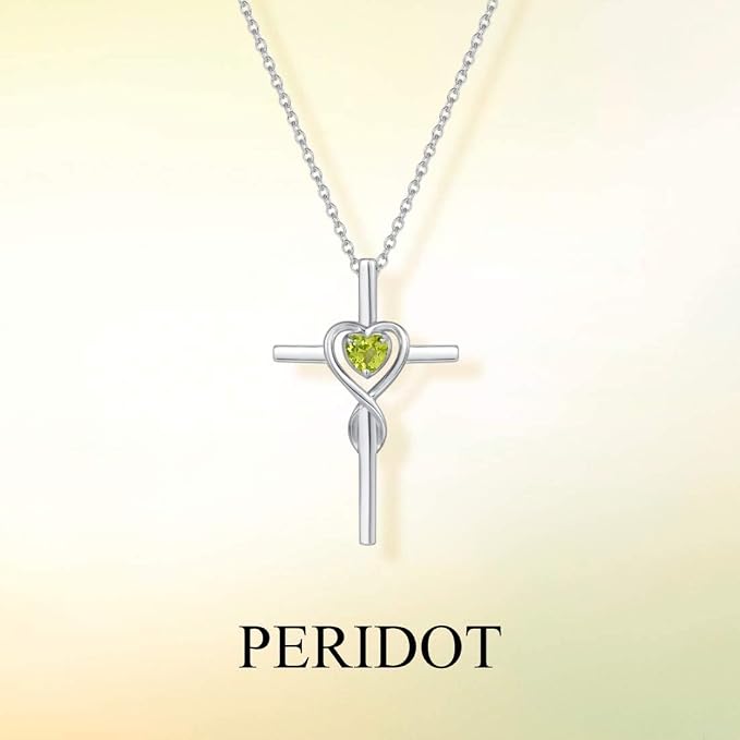 FANCIME Birthstone Cross Necklace for Women Birthstone Necklace Heart Infinity Cross Pendant Necklace Fine Jewelry Christmas Birthday Holiday Gifts for Her, 16"+2" Inches