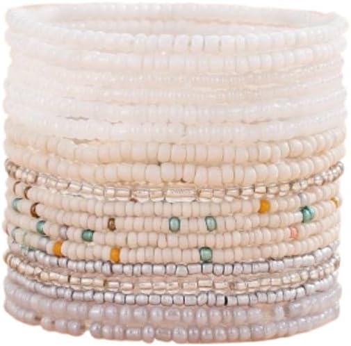 Fuqimanman2020 18Pcs Boho Stackable Beaded Bracelets for Women Colorful Handmade Multilayered Rice Beads Anklets Set Summer Beach Bohemian Jewelry Gift