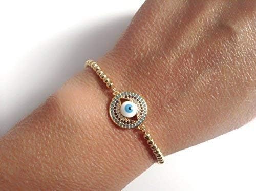 SIFRIMANIA Evil Eye Adjustable Sliding Bead Shiny Bracelet Lucky Charms Jewelry for Women of All Ages
