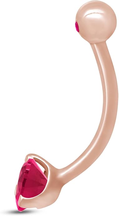 AFFY Internally Threaded Belly Button Navel Ring for Women, Three-Prong Round Simulated Birthstone in 14K Gold Over 925 Sterling Silver, Body Piercing Jewelry Gift