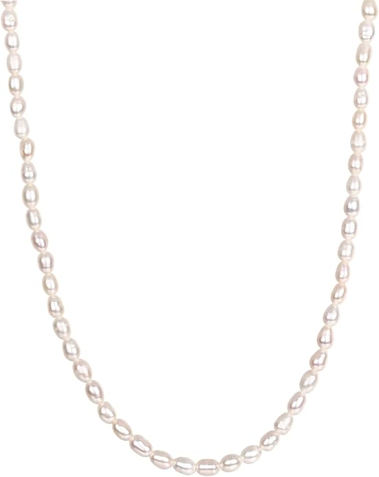 PAVOI 14K-18K Gold Plated Dainty Pearl Necklaces for Women - Station Beaded Choker Paperclip Chain Gold Pearl Necklace Bridal Jewelry