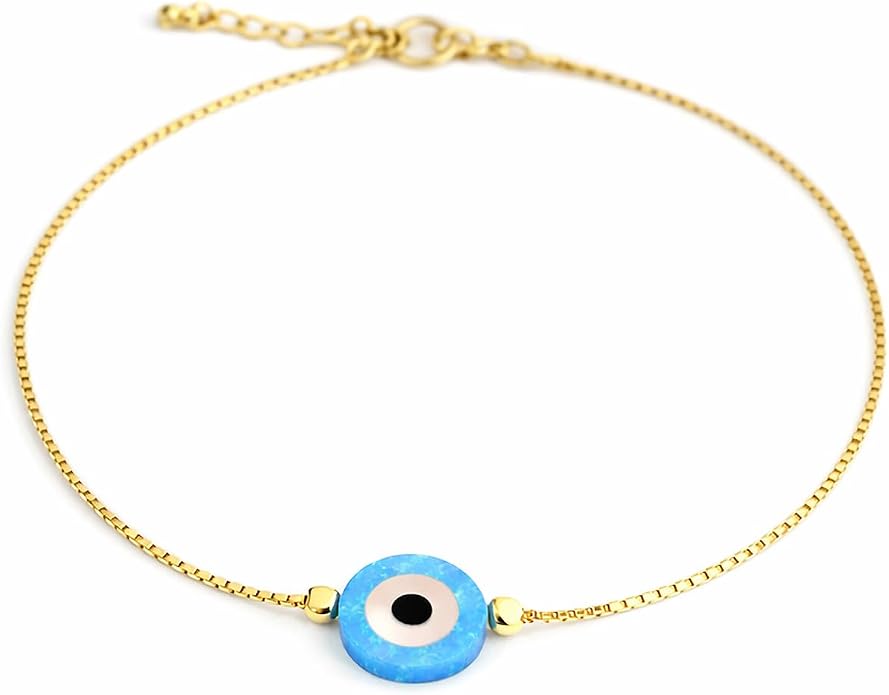 Minimalist Evil Eye Charm Bracelet – Handmade Delicate Good Luck Jewelry for Women – Adjustable 6.5” + 1” Extender