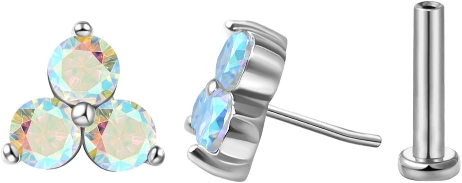FANSING Cartilage Earring Tragus Stud Trio CZ Stone Flat Back Earring for Helix Conch Threadless Push Pin Labret Stud