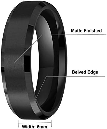 6mm 8mm 10mm Black Tungsten Wedding Band Ring Men Women Matte Finish Beveled Edges Comfort Fit Size 5 To 17