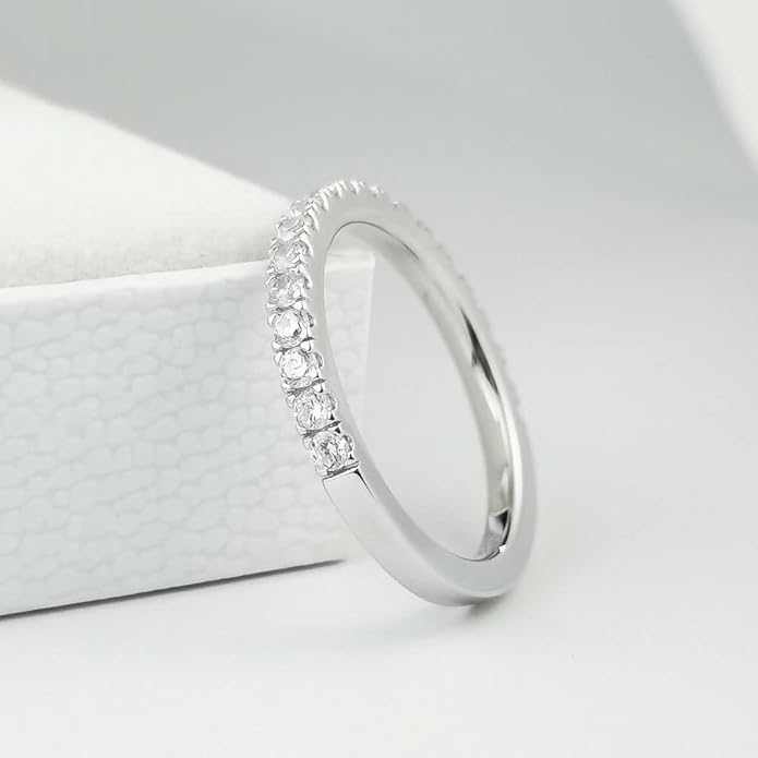 Bo.Dream 1.5mm/2.2mm/3mm Round Cubic Zirconia CZ Full/Half Eternity Rings Wedding Band Sterling Silver