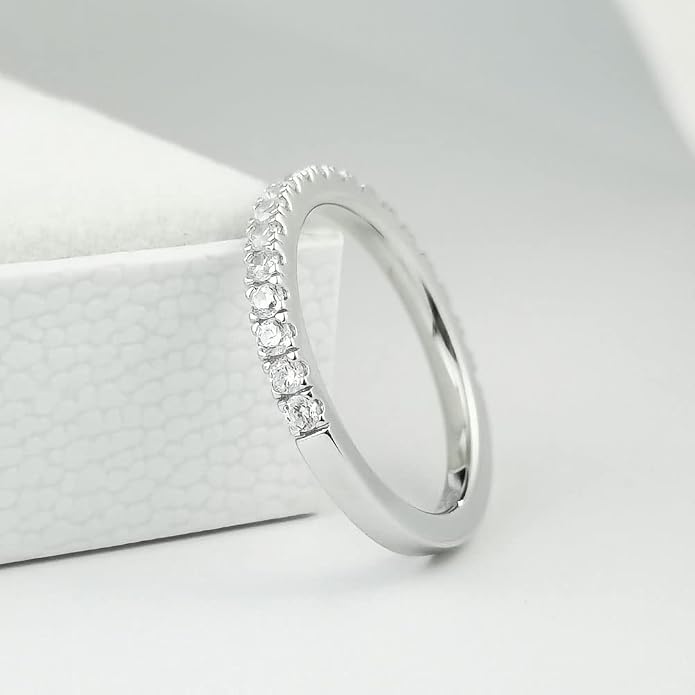 Bo.Dream 1.5mm/2.2mm/3mm Round Cubic Zirconia CZ Full/Half Eternity Rings Wedding Band Sterling Silver