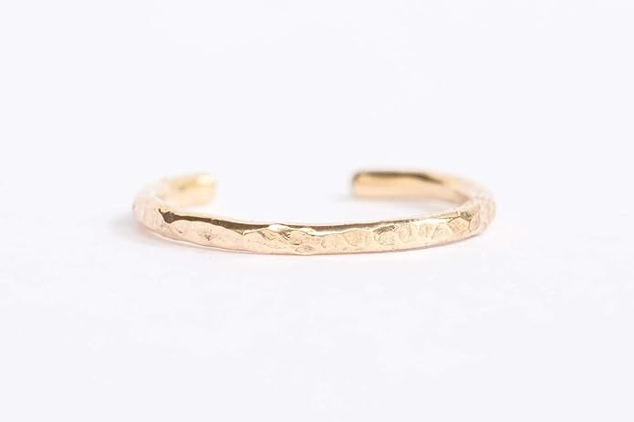 Ellie J Maui Toe Ring for Women– 14k Adjustable – Silver, Gold, or Rose Gold – Simple and Comfortable | 1.3 Hammered band Gold Filled ring, Rose Gold, Sterling Silver