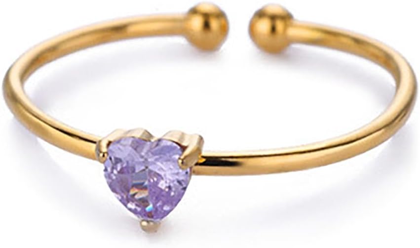 Lit Wall Birthstone Rings for Women Dainty 14k Gold Plated Non Tarnish Gold Heart Rings Adjustable Size Stackable CZ Ring Gold Simulated Gemstone Rings Birthday Gifts for Women