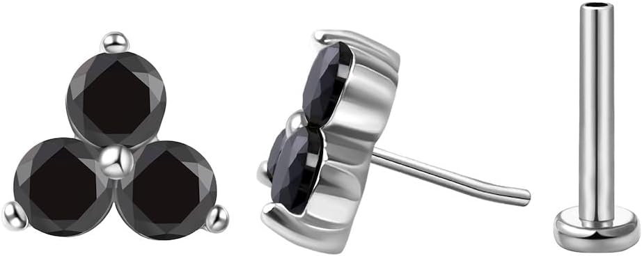 FANSING Cartilage Earring Tragus Stud Trio CZ Stone Flat Back Earring for Helix Conch Threadless Push Pin Labret Stud