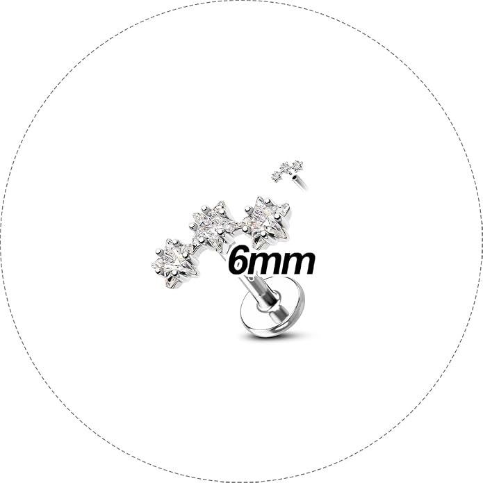 COCHARM 925 Sterling Silver Flat Cartilage Earrings Stud 16g 6mm 8mm 10mm Flat Back Helix Piercing Jewelry Star Tragus Earring Silver Climb Conch Jewelry Hypoallergenic Conch Earrings for Women Man