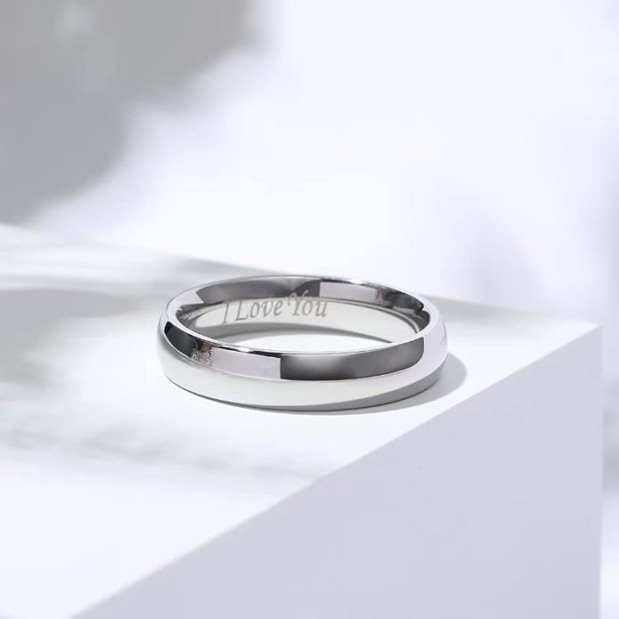 King Will 316L Stainless Steel Wedding Band for Men Women-2-8mm Width Wedding Ring in Black/Sliver/Gold Plated Laser I Love You High Polished Dome Style Promise Ring Comfort Fit Size 4-15