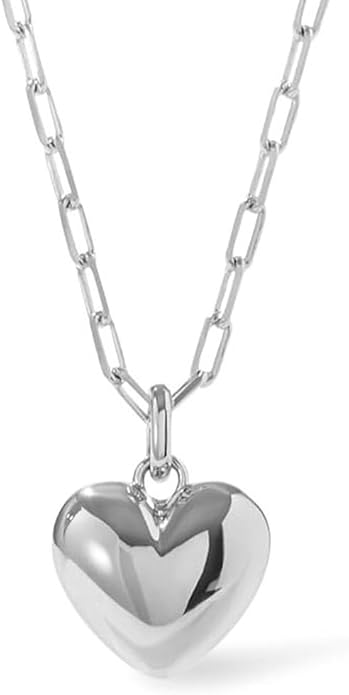 Puffy Heart Necklace 14K Gold Plated Dainty Paperclip Chain Choker Puffed Charm Pendant Necklaces Jewelry for Women