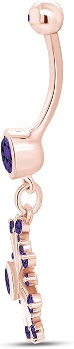 AFFY Snowflake Belly Button Ring for Women Simulated Birthstone, Round Cut Gemstone in 14K Gold Over 925 Sterling Silver, Navel Barbell Piercing Jewelry for Her