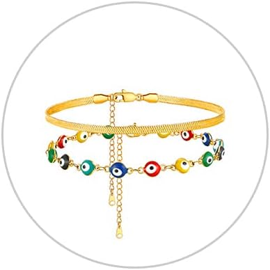 Supcare Evil Eye Anklets for Women,Cuban/Figaro/Mariner/Snake Chain Layered Ankle Bracelet Gifts (with Gift Packing)