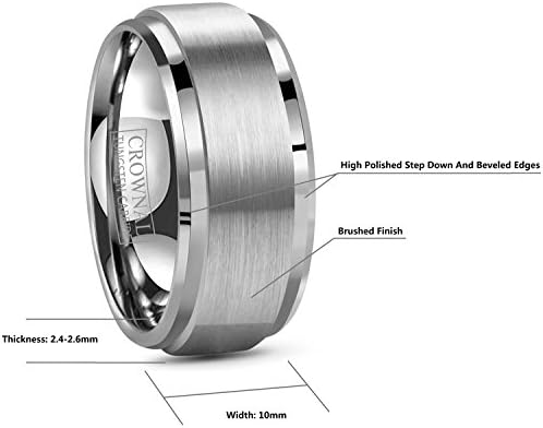 CROWNAL 6mm 8mm 10mm Tungsten Wedding Band Ring Men Women Polished Beveled Edge Matte Brushed Finish Center Silver/Rose Gold Tone Comfort Fit Size 5 to 17