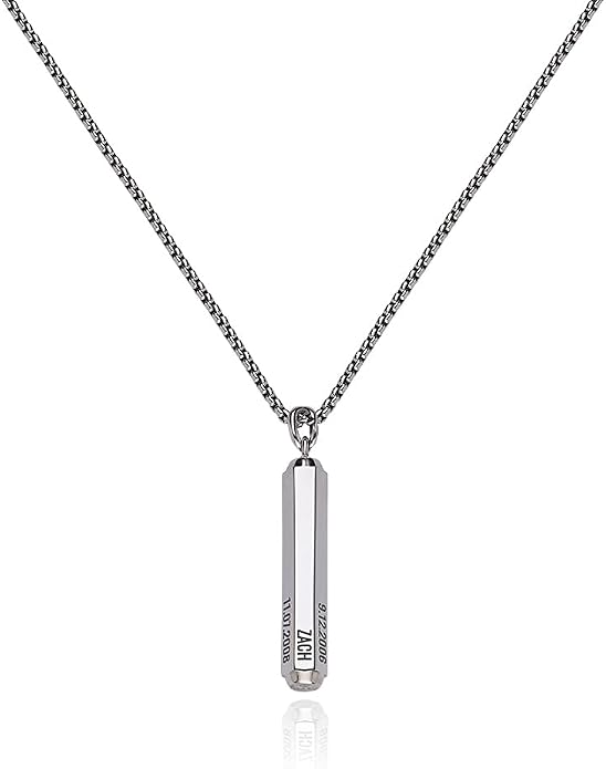 Custom Sterling Silver Men Name Necklace - Up to 6 Inscriptions - Stainless Steel, Gold or Gold Vermeil Plated - Meaningful Father's Day Gift for Him, Husband