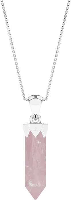 Hexagonal Shape Natural Gemstone Pendant Necklace for Women, Birthstone Jewelry Gifts for Her Birthday, Anniversary, Graduation (15x3.5mm, Bezel-Set)
