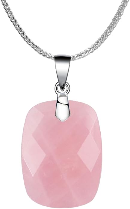 iSTONE 925 Sterling Silver Natural Crytral for Womens Pendant Necklace, Gemstone Birthstone with 17.8" Silver Chain Ladies