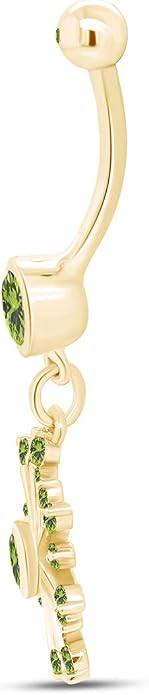 AFFY Snowflake Belly Button Ring for Women Simulated Birthstone, Round Cut Gemstone in 14K Gold Over 925 Sterling Silver, Navel Barbell Piercing Jewelry for Her