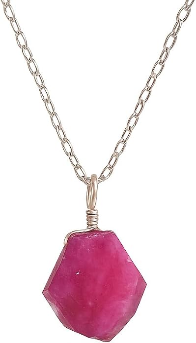 Raw Birthstone Crystal Necklace for Women, Hypoallergenic 925 Sterling Silver Pendant, Adjustable 16+2" Silver Chain, Light Natural Gemstone Jewelry for Everyday Wear & Gift for her & him
