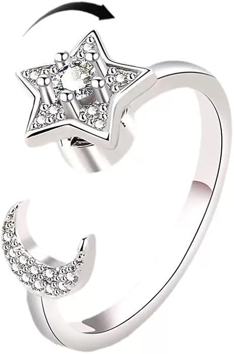 Fidget Ring Anxiety Spinner Ring Open Adjustable Sunflower Star Moon Windmill Butterfly Rings Daisy Stress Relieving Fidget Women Cubic Zirconia Anti Stress Mood Rotate Inspirations Jewelry