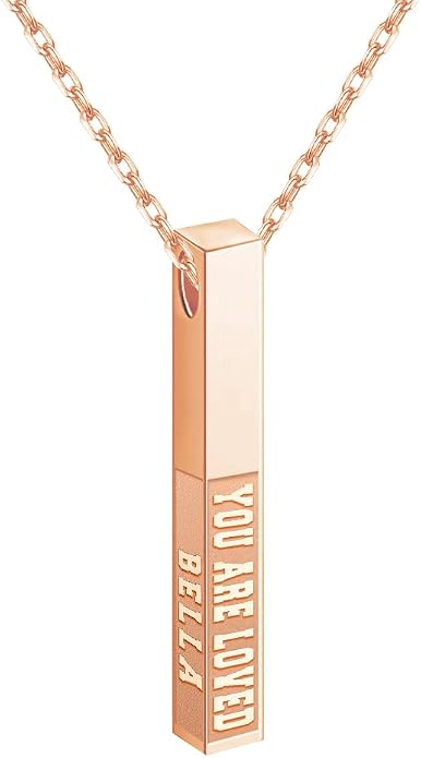Personalized 3D Vertical Bar Necklace, Custom Necklace Engraved with Any Name Pendant Jewelry Mothers Day Gift