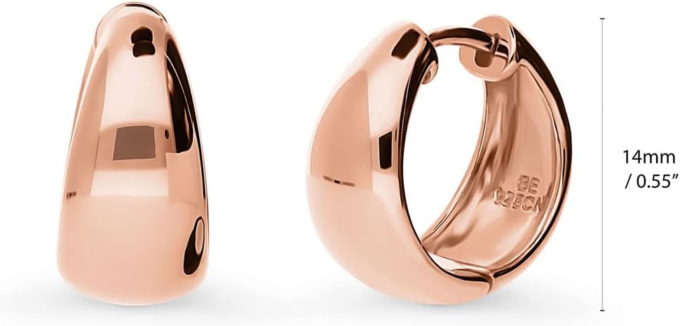 BERRICLE Sterling Silver CZ Dome Fashion Hoop Huggie Earrings for Women, Cubic Zirconia, Rose/Yellow Gold Flashed, Small/Medium Size (0.5-1 Inch)