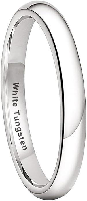 TUTISS 2mm 3mm 4mm 5mm 6mm 7mm 8mm 10mm White Tungsten Rings for Men Women Engagement Wedding Bands Domed Polished Shiny Comfort Fit