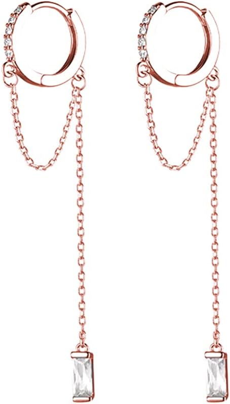 SLUYNZ Solid 925 Sterling Silver CZ Hoop Earrings Chain for Women Teens Hoop Earrings Tassel