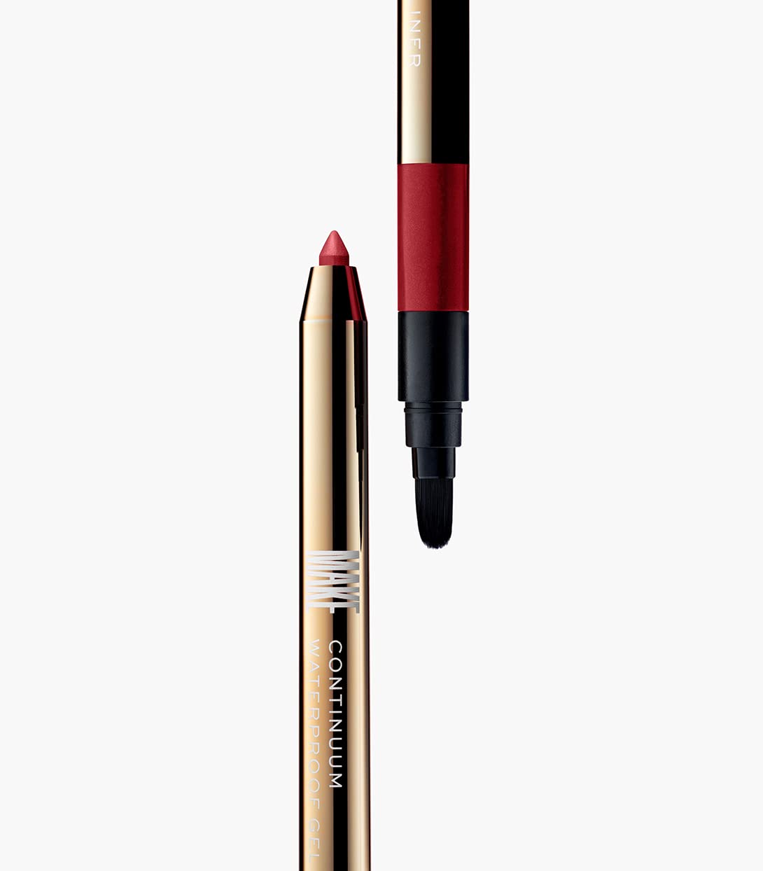 MAKE Beauty Continuum Waterproof Gel Eyeliner Pencil. Creamy, Pigmented Multi-Use, including Waterline with Built-in Sharpener and Blending Brush. Smudge-Proof Makeup. Shade - Retrograde, Burnt Red