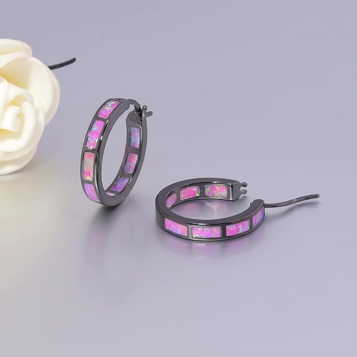 CiNily Sterling Silver/Rose Gold/Yellow Gold Plated Hoop Earrings 20mm,Multicolor Opal Small Hoop Earrings for Women Girls Hypoallergenic Jewelry for Sensitive Ears Gemstone Earrings