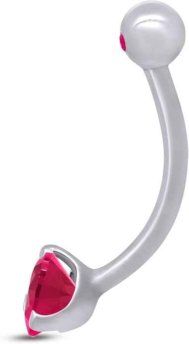 AFFY Internally Threaded Belly Button Navel Ring for Women, Three-Prong Round Simulated Birthstone in 14K Gold Over 925 Sterling Silver, Body Piercing Jewelry Gift