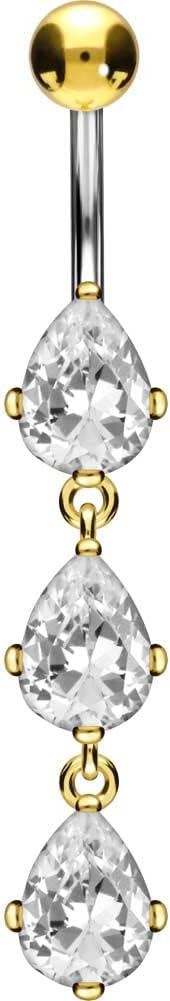PIERCINGLINE Titanium Belly Button Piercing 925 Silver Design CRYSTAL DROPS safe