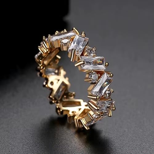 Cubic Zirconia Ring for Women, Emerald Cut Cubic Zirconia Eternity Ring, Fashion Wedding Band Style, Continuous Diamond Design