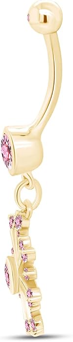AFFY Snowflake Belly Button Ring for Women Simulated Birthstone, Round Cut Gemstone in 14K Gold Over 925 Sterling Silver, Navel Barbell Piercing Jewelry for Her