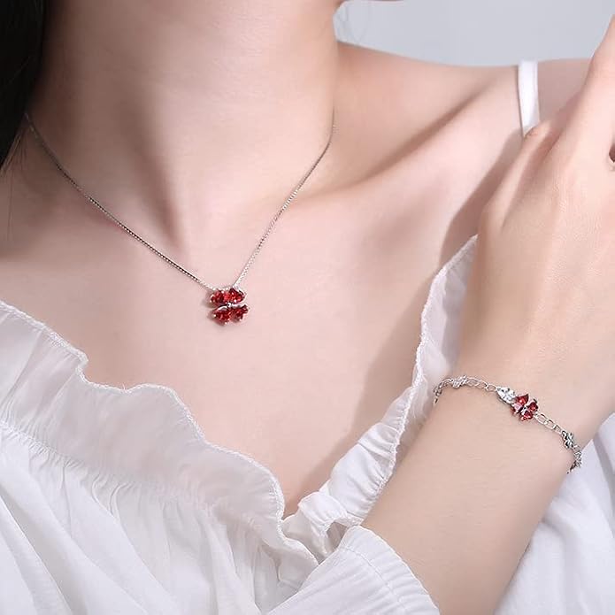 JIANGXIN Colorful Birthstone 925 Sterling Silver Handmade Pendant Necklace for Women Lucky Four Leaf Clover Plant Shamrock Jewelry Rhodium Plated
